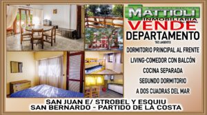 DEPTO TRES AMBIENTES– BALCON AL FRENTE Y A DOS CUADRAS DEL MAR– SAN BERNARDO