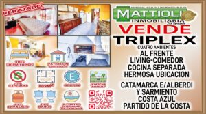 TRIPLEX-4 AMBIENTES- C/PATIO CON PARRILLA, ESTACIONAMIENTO Y BALCON AL FRENTE. COSTA AZUL.