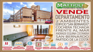 DEPTO DOS AMBIENTES, CON COCHERA Y FRENTE AL MAR –SAN BERNARDO–